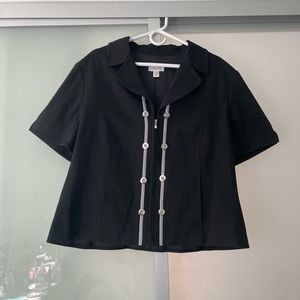 St John Sport Black Short Sleeve Jacket Size X-LARGE Cotton Stretch Resortwear